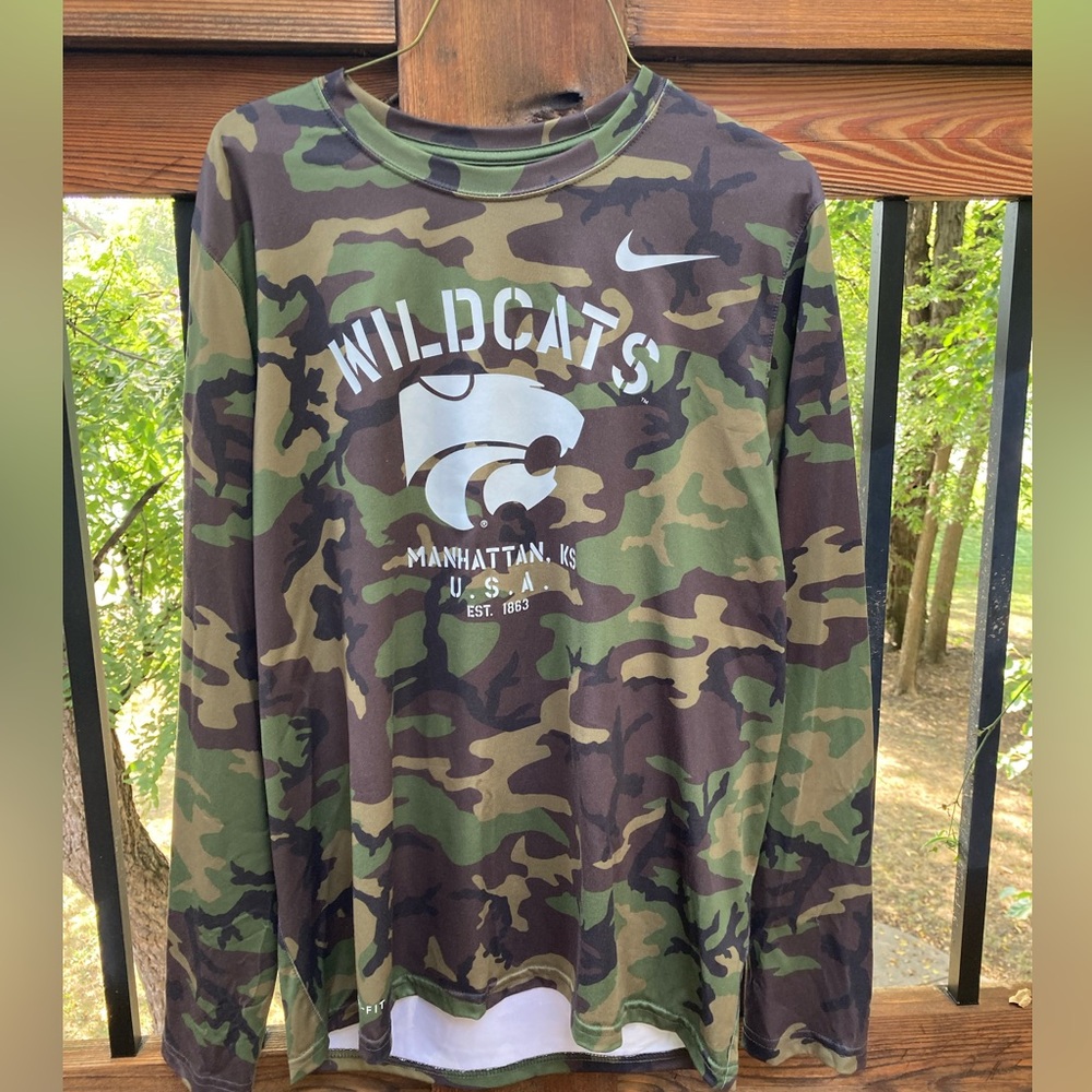 Nike Kansas State Wildcats Long Sleeve Shirt Camouflage Men's Medium Dri-Fit USA